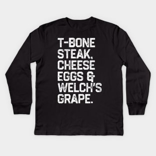 Guest Check - T-Bone Steak, Cheese Eggs, Welch's Grape Kids Long Sleeve T-Shirt